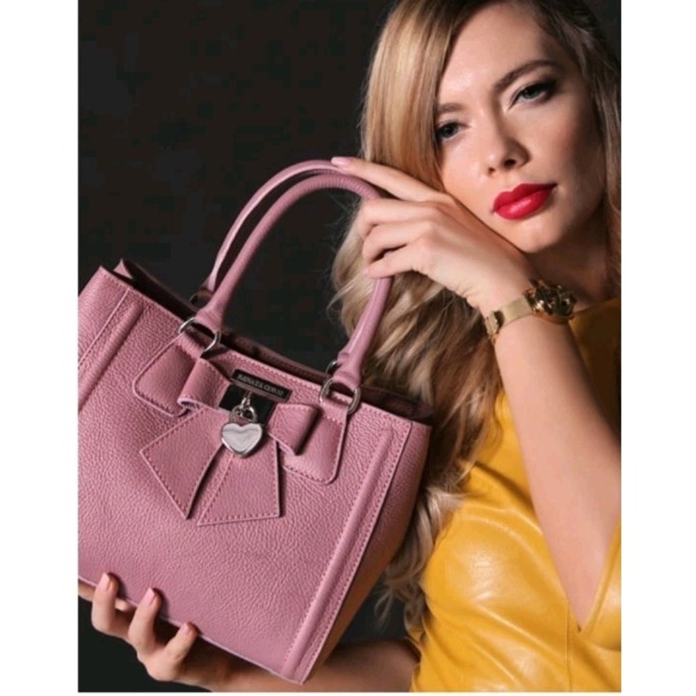 Renata Corsi Leather Purse Mauve Silver Hardware Bow Heart No Key Made In Italy